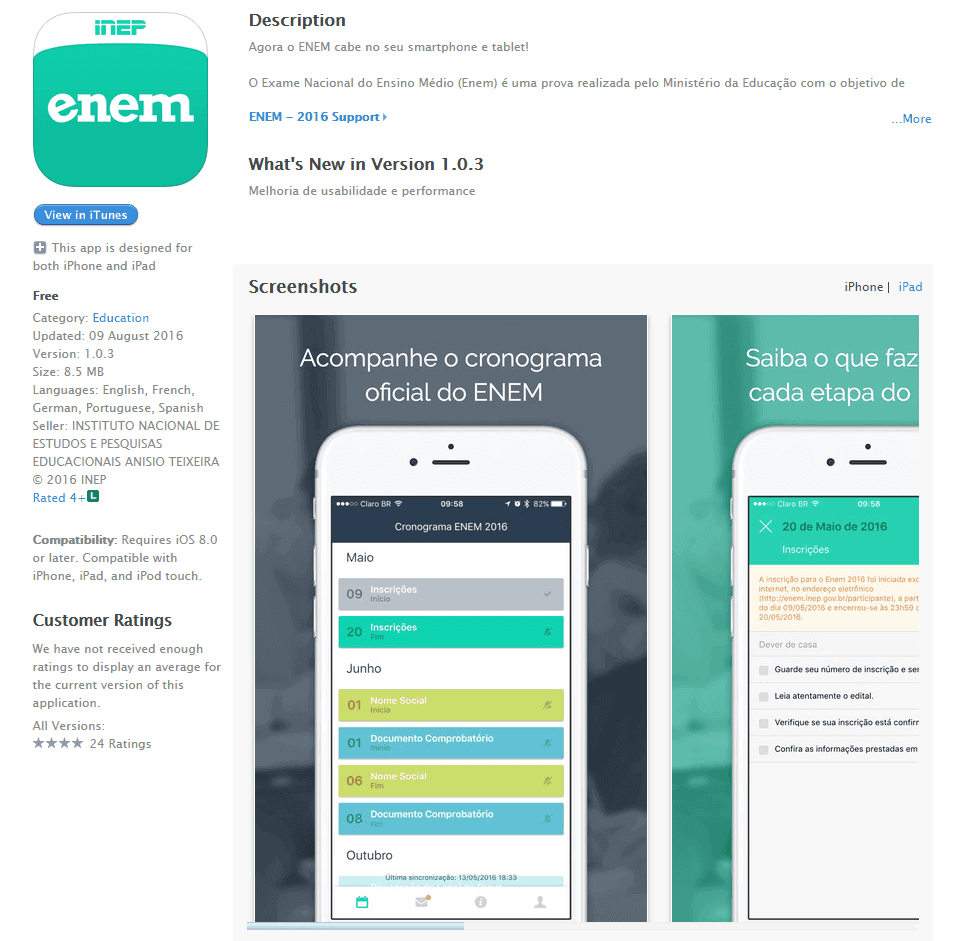 Leia mais sobre o artigo Aplicativo Oficial do Enem para iOS