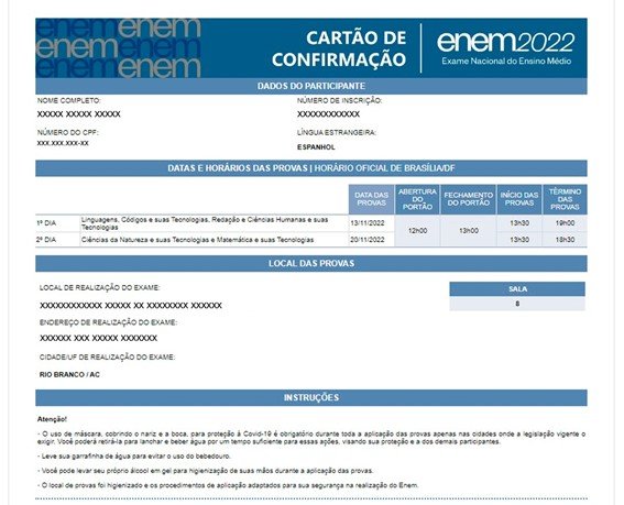 Cartão de Confirmação do Enem 2022